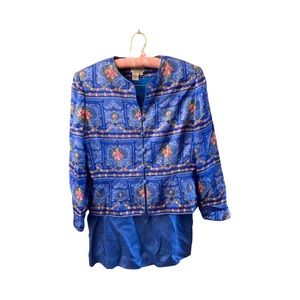 2pc Papell Petites Blue Silk Suit